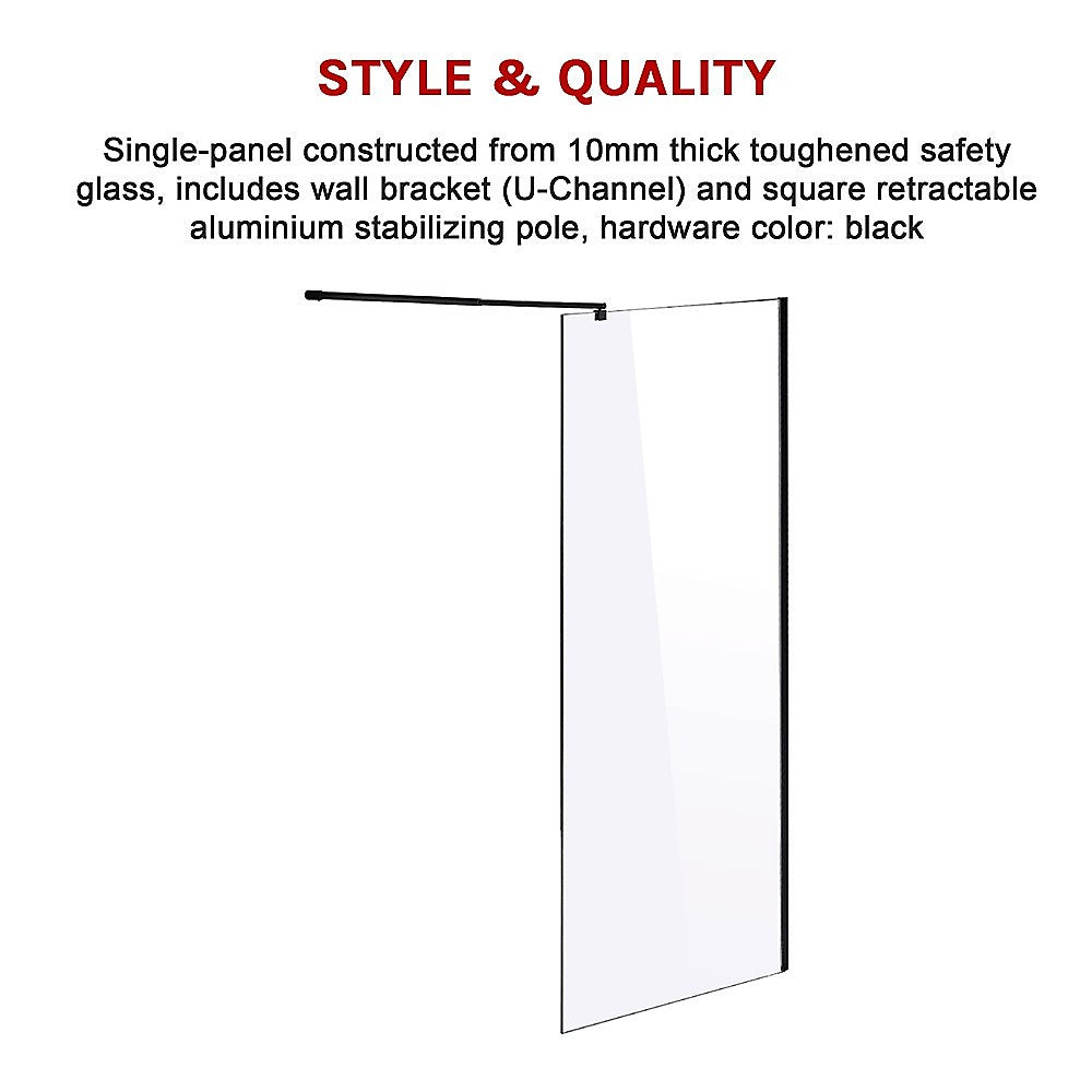 1000 x 2000mm Frameless 10mm Safety Glass Shower Screen