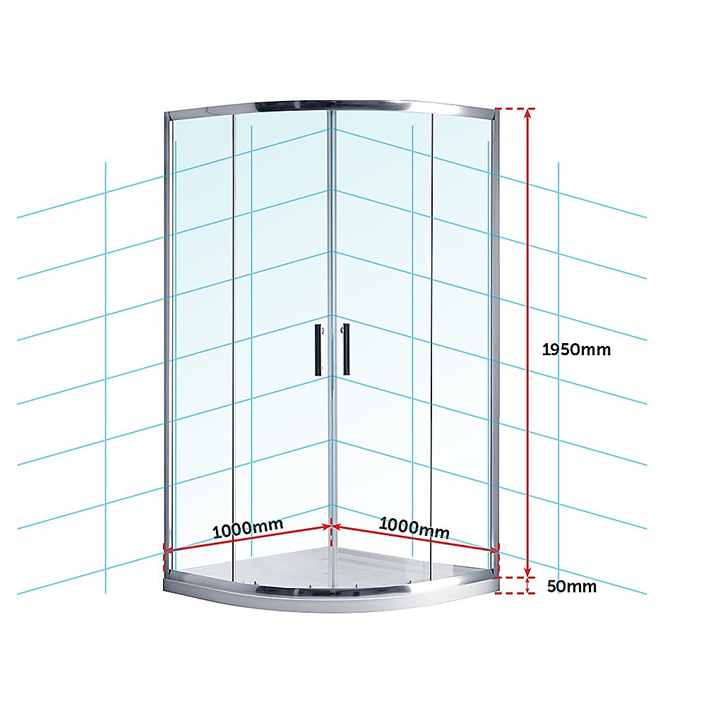 100 x 100cm Rounded Sliding 6mm Curved Shower Screen with Base in Chrome