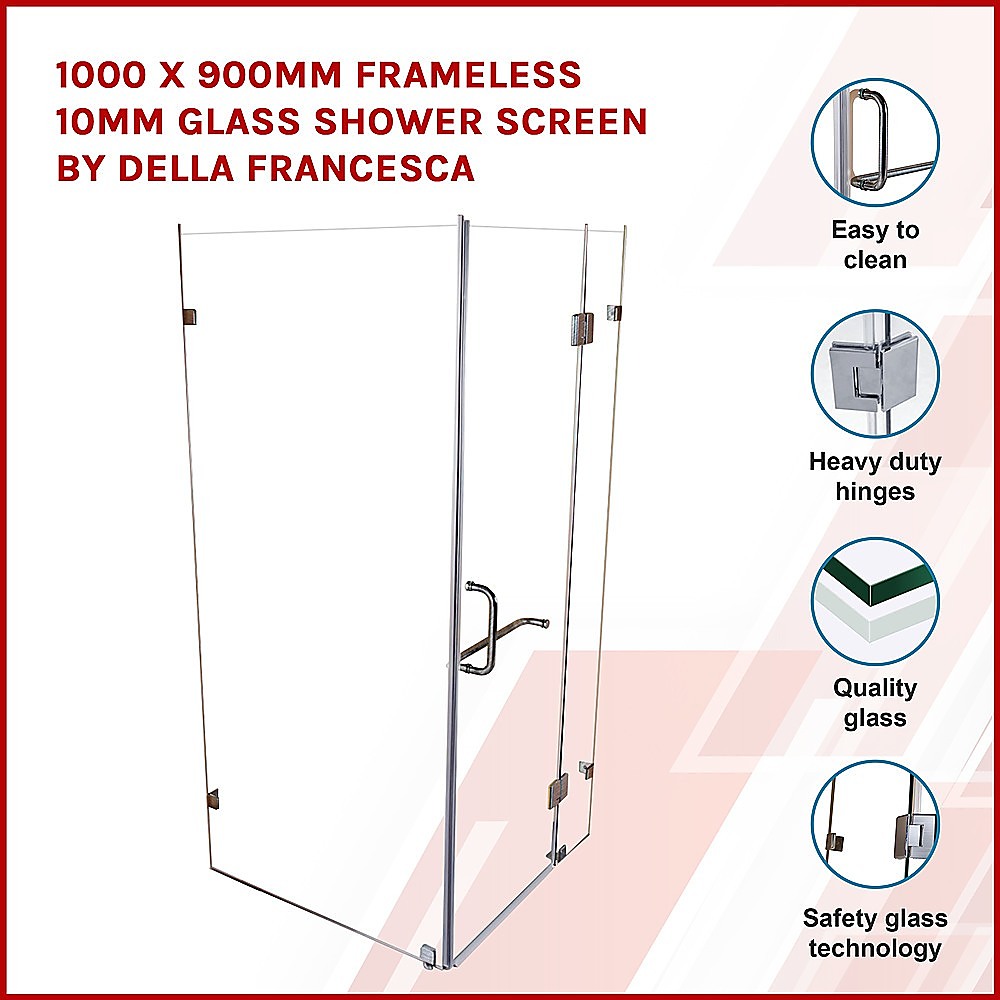 1000 x 900mm Frameless 10mm Glass Shower Screen By Della Francesca