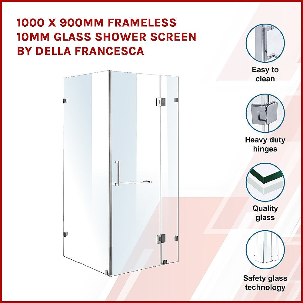 1000 x 900mm Frameless 10mm Glass Shower Screen By Della Francesca