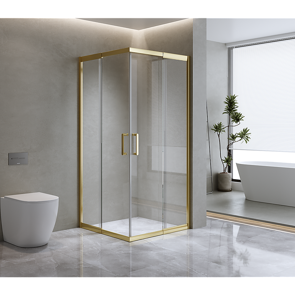 Adjustable 900x1200mm Double Sliding Door Glass Shower Screen in Gold