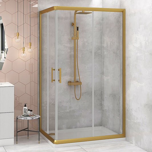 Adjustable 900x1200mm Double Sliding Door Glass Shower Screen in Gold