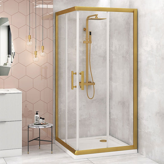 Adjustable 900x1200mm Double Sliding Door Glass Shower Screen in Gold