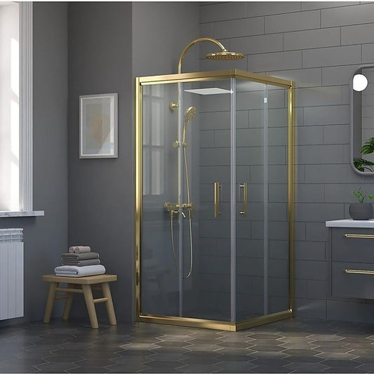 Adjustable 1200x900mm Double Sliding Door Glass Shower Screen in Gold