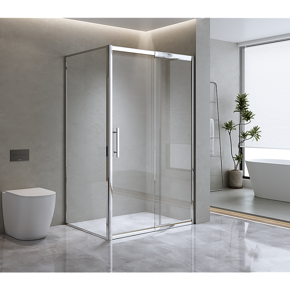 Adjustable 1400x920mm Single Door Corner Sliding Glass Shower Screen in Chrome