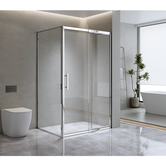 Adjustable 1400x920mm Single Door Corner Sliding Glass Shower Screen in Chrome