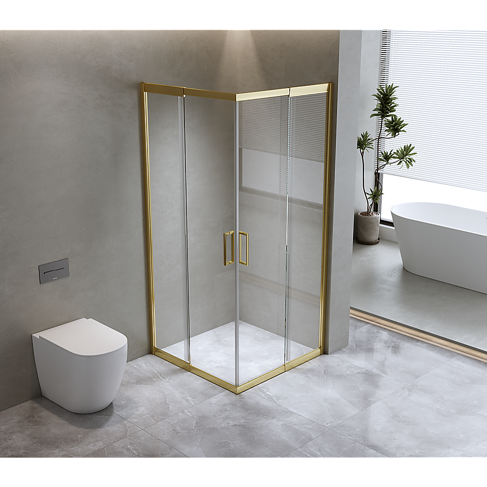 Adjustable 1100x900mm Double Sliding Door Glass Shower Screen in Gold