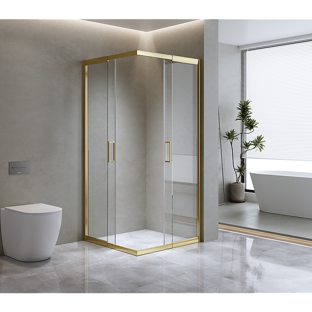 Adjustable 1200x1200mm Double Sliding Door Glass Shower Screen in Gold