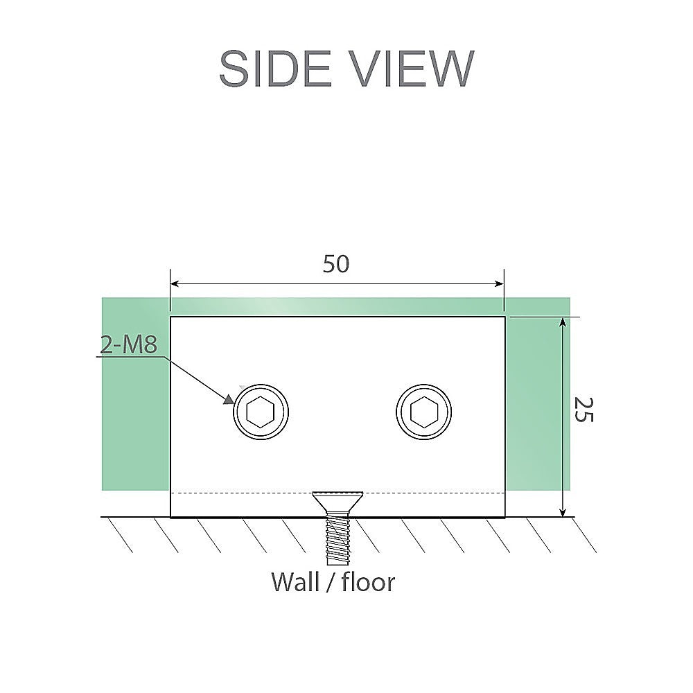 100cm Wall to Wall Frameless Shower Screen with Black Brackets and SS Hinges, Square Knob Handle