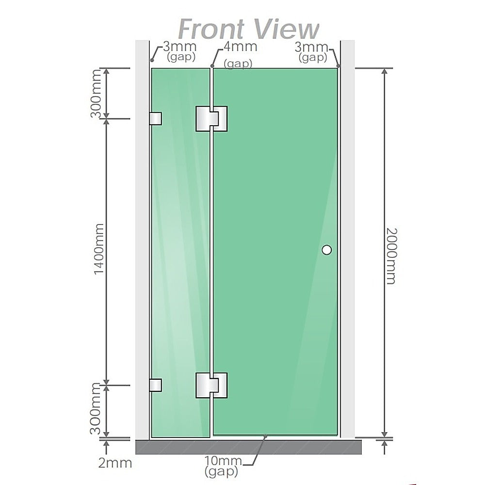 100cm Wall to Wall Frameless Shower Screen with Black Brackets and SS Hinges, Square Double Pull Handle