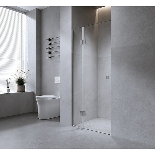 100cm Wall to Wall Frameless Shower Screen with Black Channel and SS Hinges , Round Knob Handle