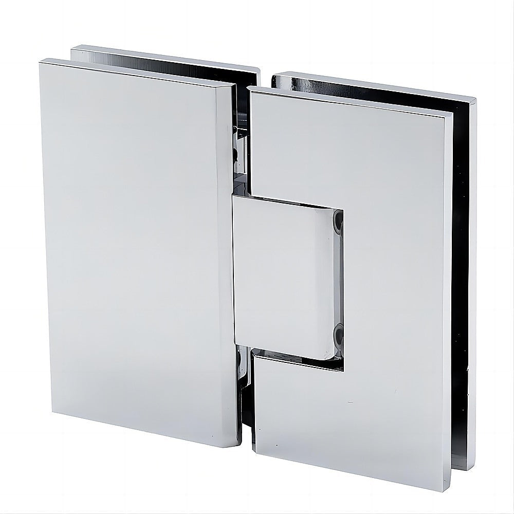 100cm Wall to Wall Frameless Shower Screen with Chrome Channel and Brass Hinges , Square Double Pull Handle