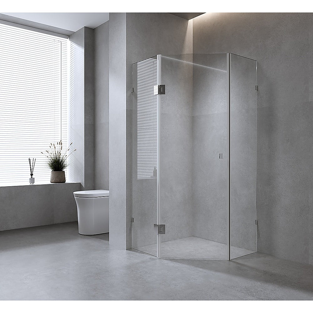 100cm Frameless Diamond Shower Screen with Chrome Brackets and SS Hinges, Square Knob Handle