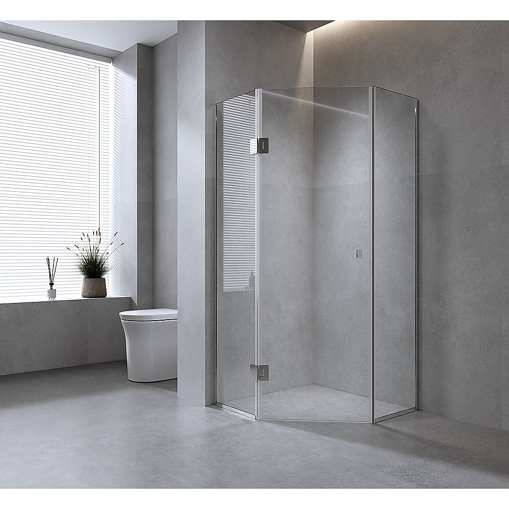 100cm Frameless Diamond Shower Screen with Channels and SS Hinges - Chrome