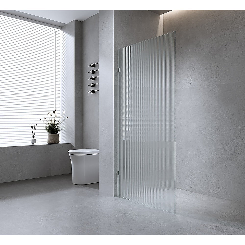 100cm Reeded Single Shower Glass Screen with Black Wall & Floor U Brackets