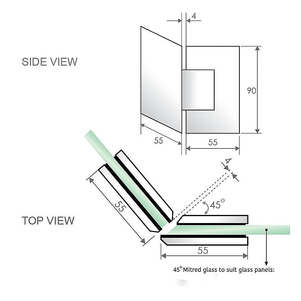 100cm Frameless Diamond Shower Screen with Chrome Brackets and SS Hinges, Round Handle