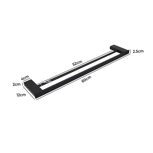 Double Towel Rail 60cm Rack Bar Holder Bathroom Accessories Black