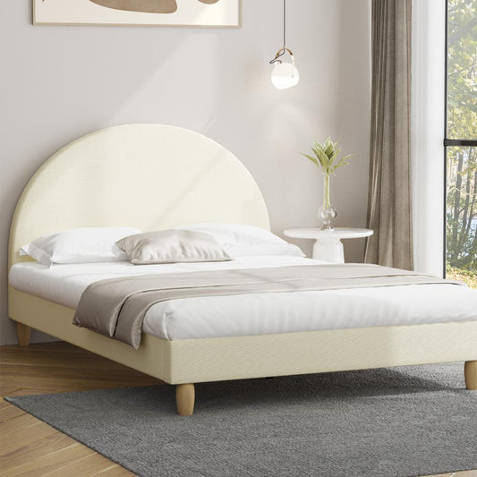 Oikiture Bed Frame Double Size Arched Beds Platform Beige Fabric