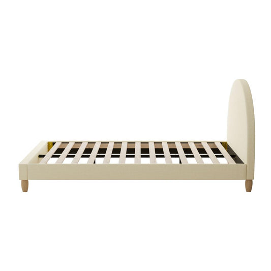 Oikiture Bed Frame King Single Size Arched Beds Platform Beige Fabric