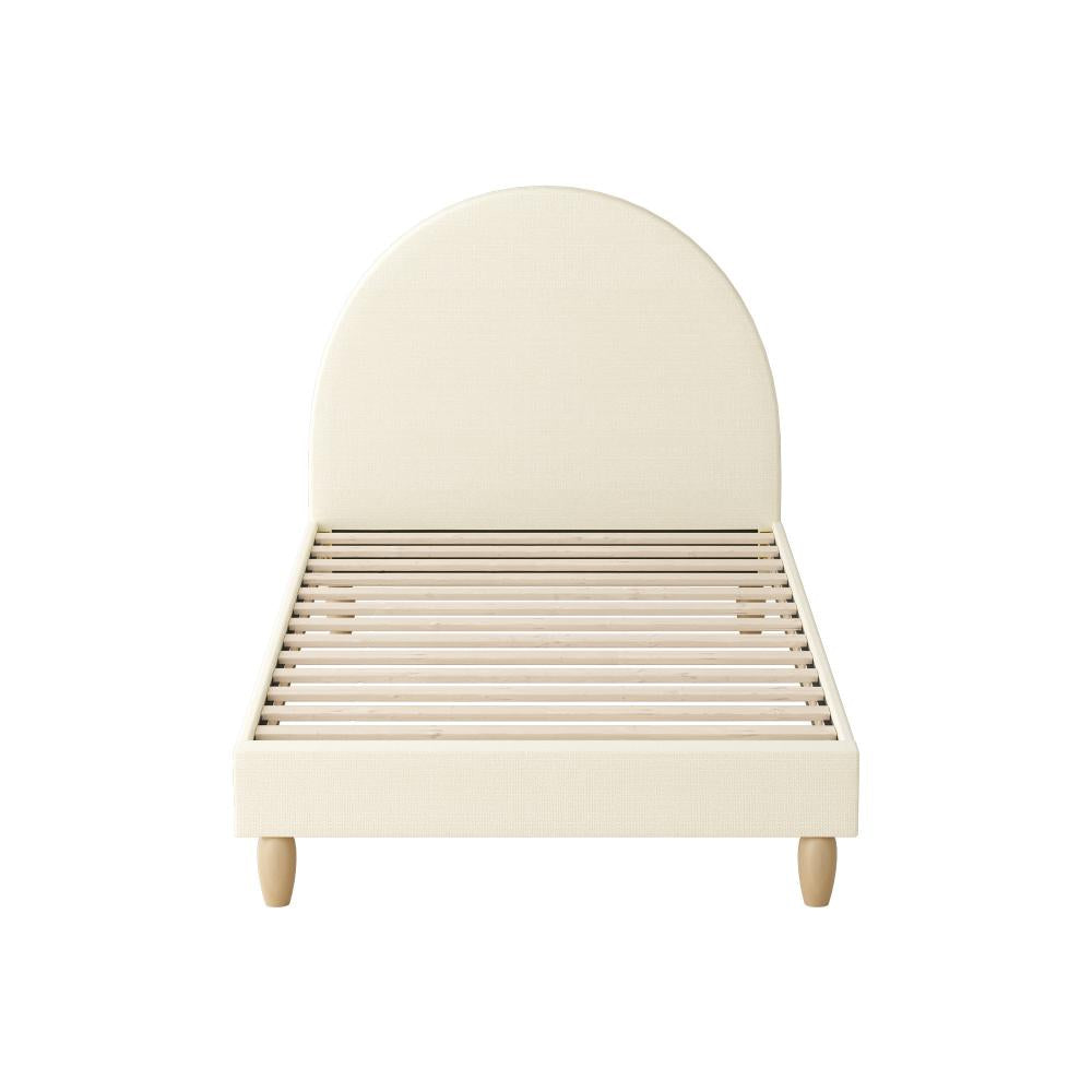 Oikiture Bed Frame Single Size Arched Beds Platform Beige Fabric