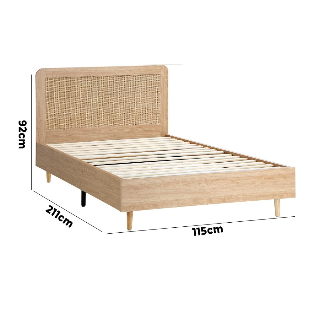 Oikiture Bed Frame King Single Size Wooden Bed Frame Rattan Headboard