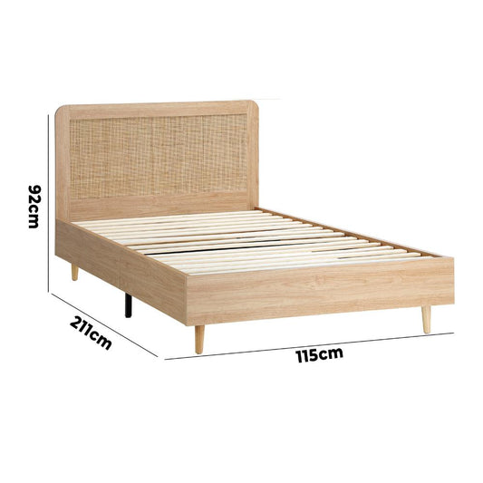 Oikiture Bed Frame King Single Size Wooden Bed Frame Rattan Headboard