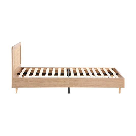 Oikiture Bed Frame Queen Size Wooden Bed Frame Rattan Headboard