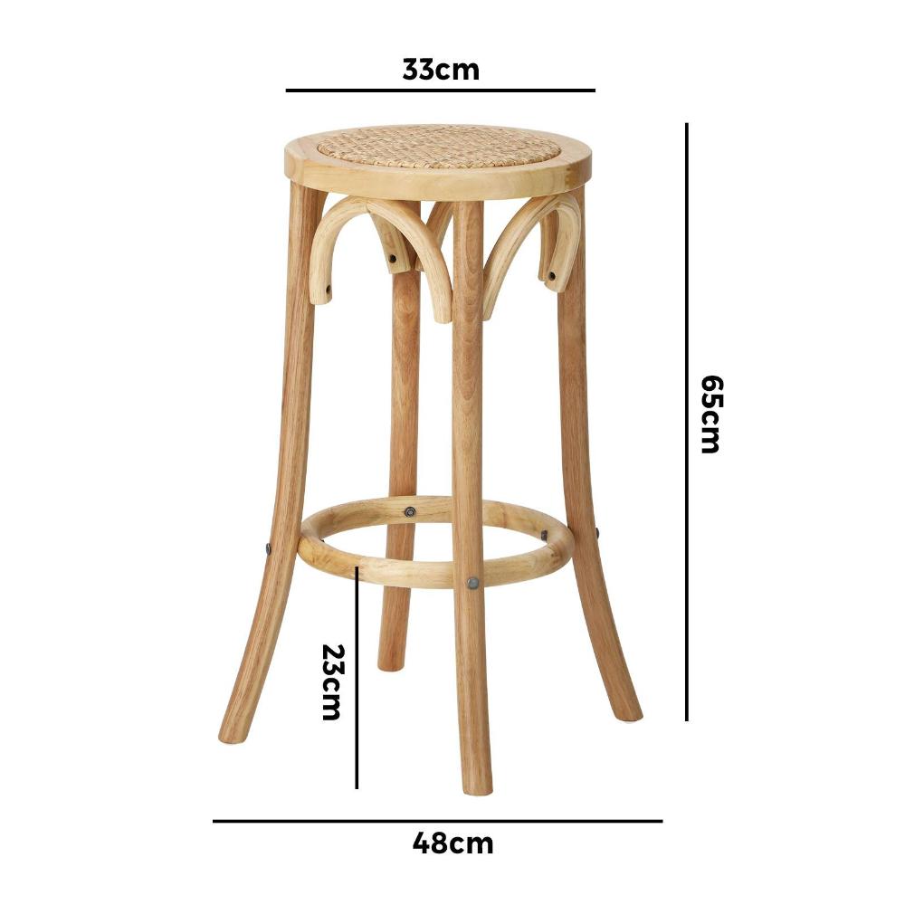 Oikiture Wooden Bar Stool 2pc Kitchen Vintage Barstool Rattan Dining Chair Wood