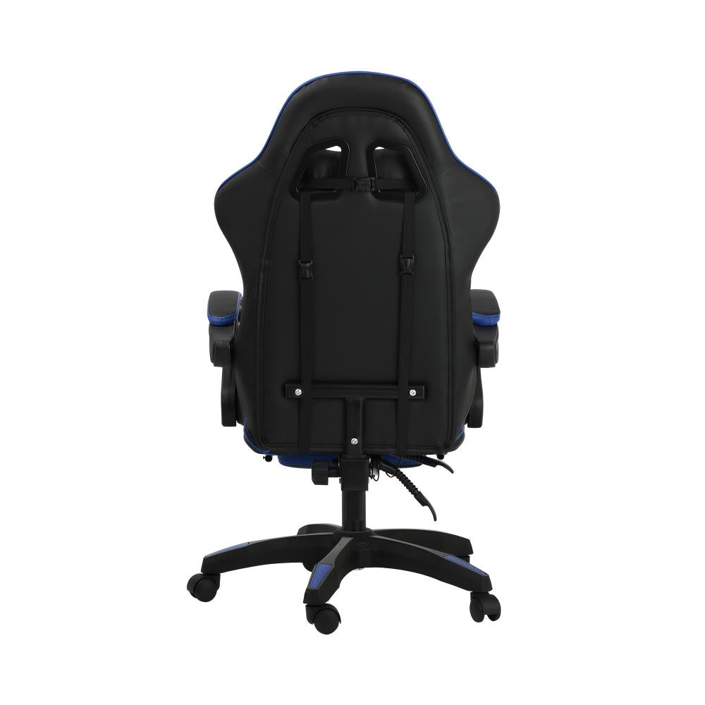 Oikiture Home Gaming Chair Executive Computer Desk Chair with Footrest and Lumbar Pillow Massage Office Chair Black and Blue