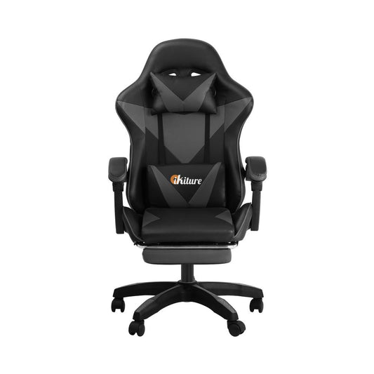 Oikiture Home Gaming Chair Executive Computer Desk Chair with Footrest and Lumbar Pillow Massage Office Chair Black and Grey