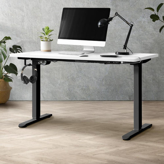 Oikiture Standing Desk Electric Height Adjustable Motorised Sit Stand Desk Black and White