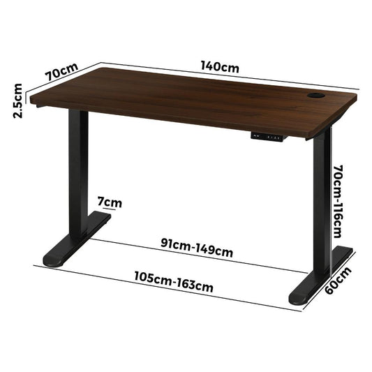 Oikiture Standing Desk Electric Height Adjustable Motorised Sit Stand Desk 140cm Black and Walnut