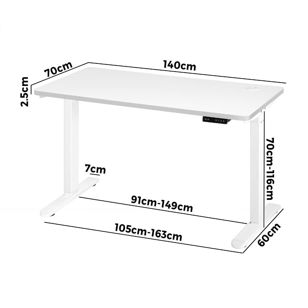 Oikiture Standing Desk Electric Height Adjustable Motorised Sit Stand Desk 140cn All White