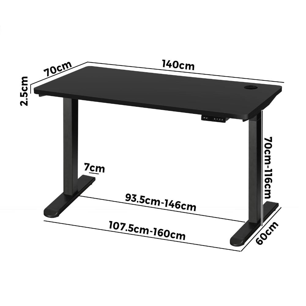 Oikiture Standing Desk Dual Motor Electric Height Adjustable Sit Stand Table 140cm All Black