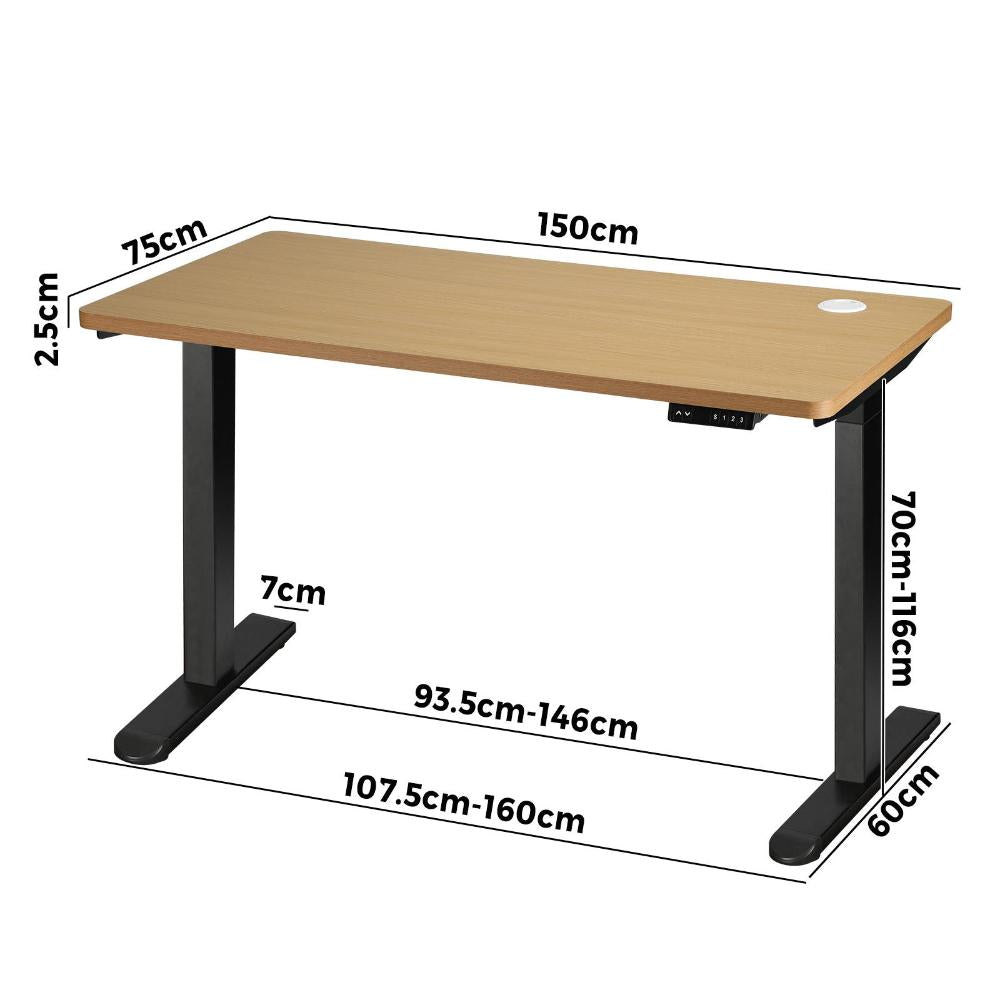 Oikiture Standing Desk Dual Motor Electric Height Adjustable Motorised Sit Stand Desk 150cm Black and Oak