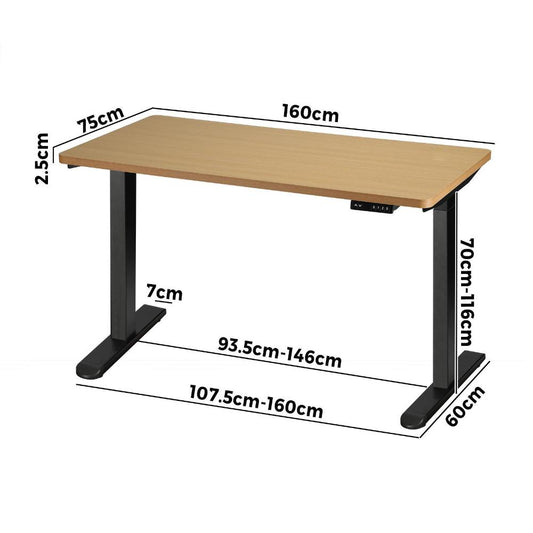 OIKITURE Ergonomic Sit Stand Desk 28"-45" Electric Standing Desk Home Office Computer Workstation Height Adjustable Desk 160cm Length Black and WN