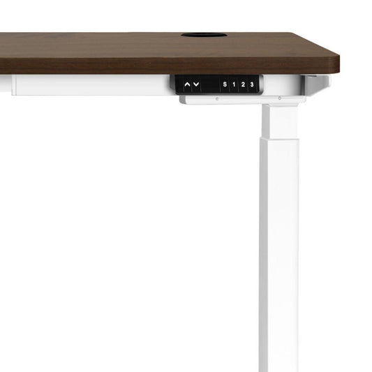 Oikiture Standing Desk Dual Motor Electric Height Adjustable Sit Stand Table 140cm White and Walnut