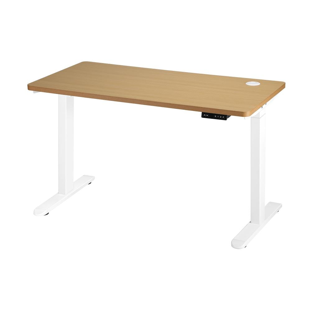 Oikiture Standing Desk Dual Motor Electric Height Adjustable Motorised Sit Stand Desk White and Oak 150cm Length