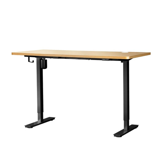 Oikiture Electric Standing Desk Single Motor Height Adjustable Sit Stand Table Black and Oak 120cm