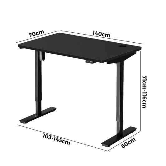 Oikiture Electric Standing Desk Single Motor Height Adjustable Sit Stand Table 140cm Black