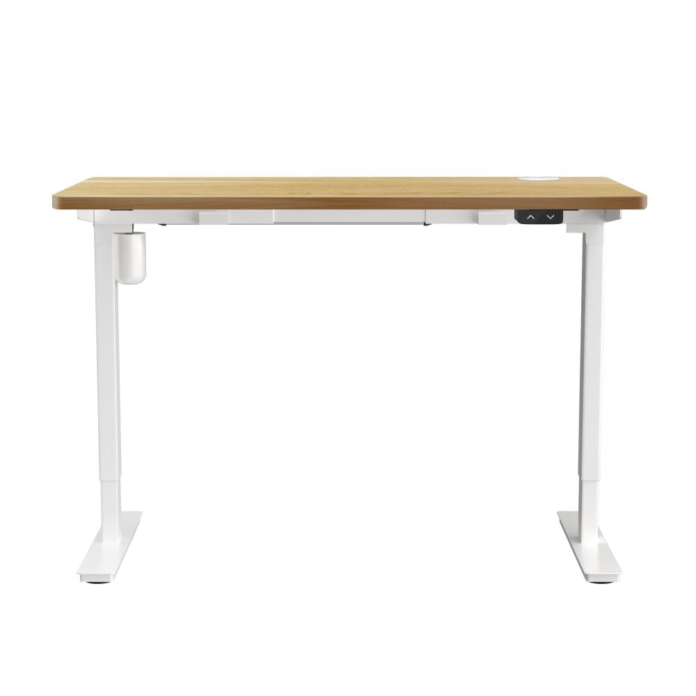 Oikiture Electric Standing Desk Single Motor Height Adjustable Sit Stand Table White and Oak 150cm