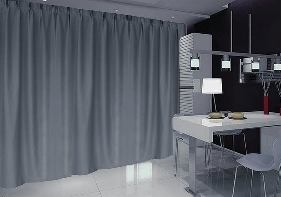 Long Blockout Curtain 295x273cm PINCH PLEAT+ Hooks High Level Fabric Grey Blue