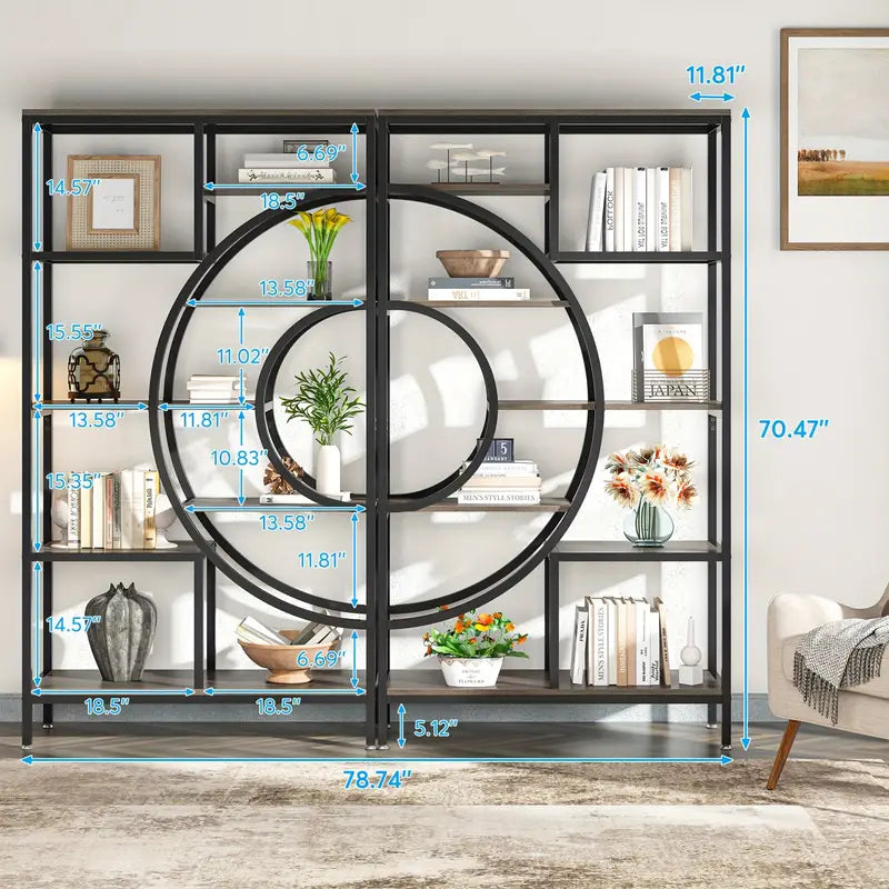 NNETMLT 8-Tier 71-Inch Industrial Geometric Bookcase with Metal Frame