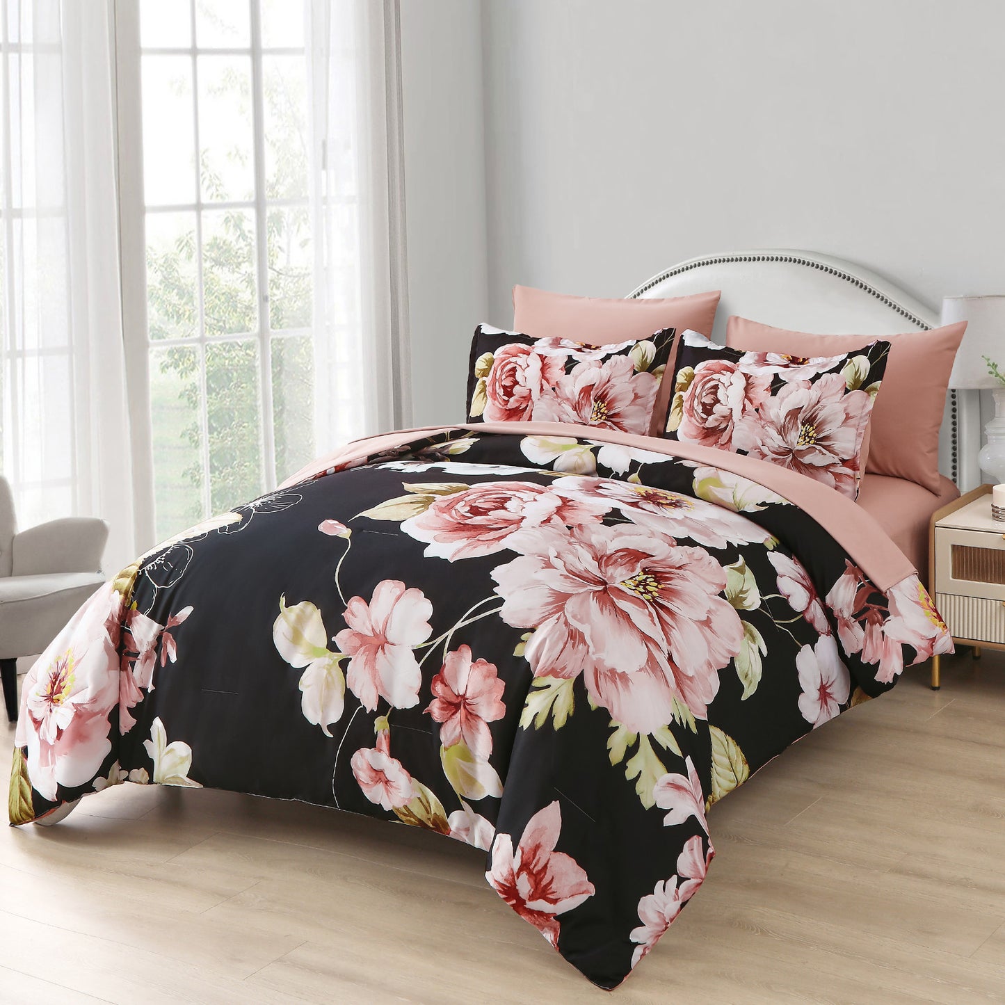 Soft Warm Floral Comforter Set, Queen/King Size, Ultra-Plush Bedding with Pillowcases