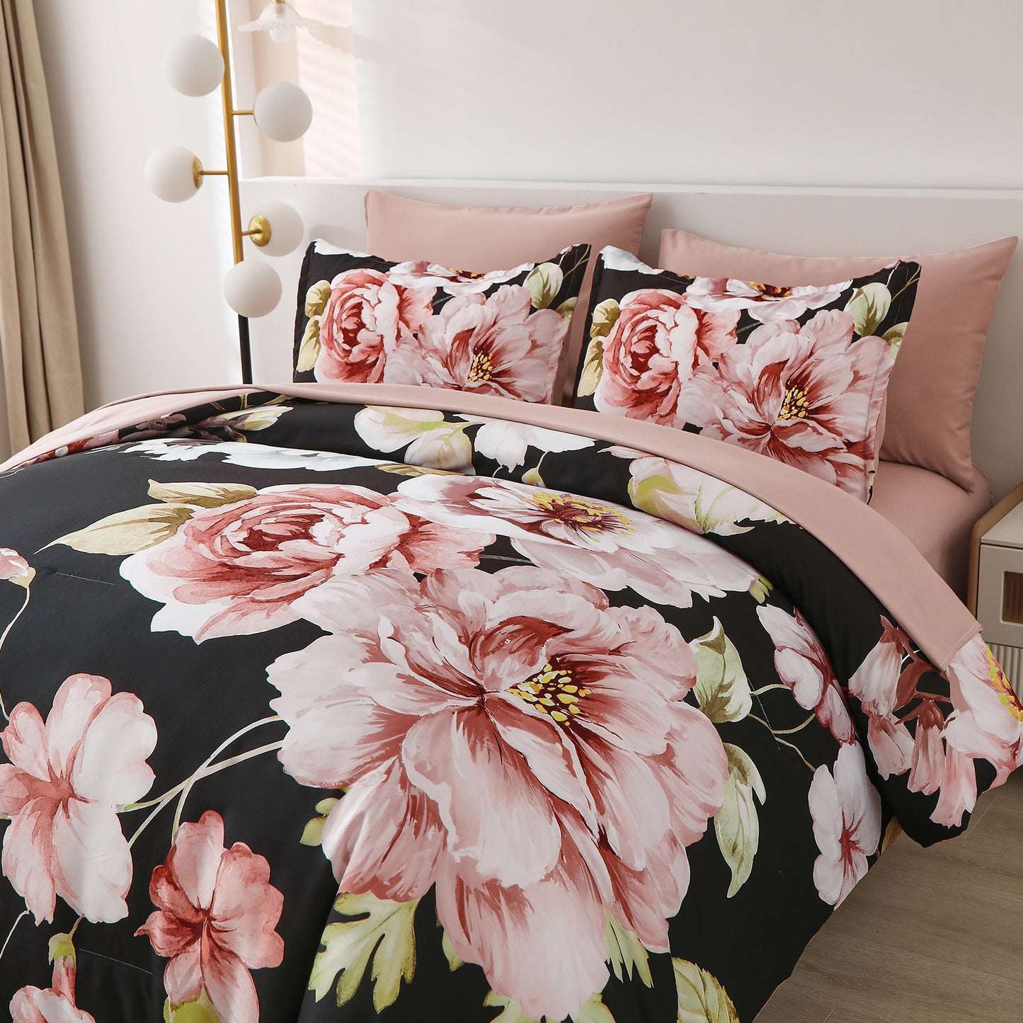 Soft Warm Floral Comforter Set, Queen/King Size, Ultra-Plush Bedding with Pillowcases