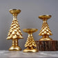 Gold Christmas Tree Candle Holder - Elegant Resin Pillar Stand, 12cm Festive Decoration