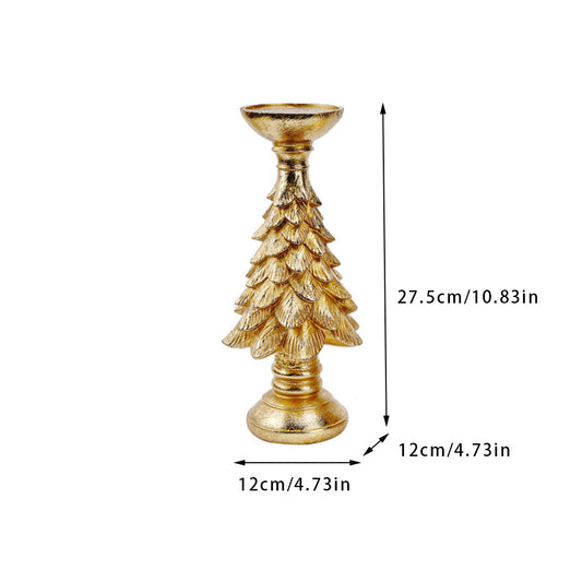 Gold Christmas Tree Candle Holder - Elegant Resin Pillar Stand, 27.5cm Festive Decoration