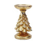 Set of 3 Gold Christmas Tree Candle Holders - Festive Resin Pillar Stands, Elegant Holiday Decor