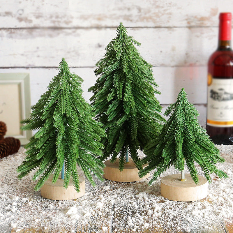 Miniature Artificial Pine Tree Decoration - 11.42 Inch Tabletop Christmas Tree with Wooden Base