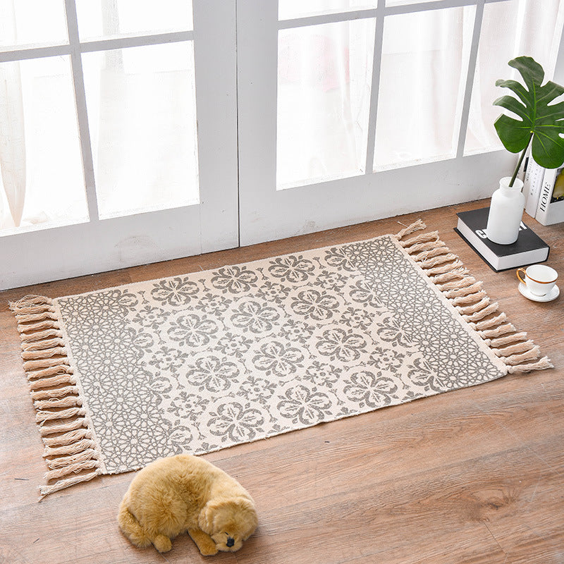 Bohemian Cotton Area Rug with Tassels - Geometric Pattern, Decorative Floor Mat 60*90cm